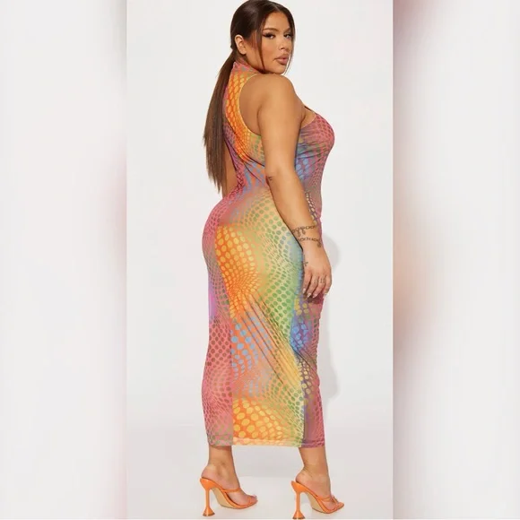 Fashion Nova Multi Color 🌈 Maxi Dress BNWT size 1X - Picture 3 of 6